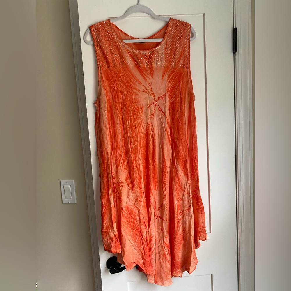 Shoreline Beach Orange Cover Up Tie Dye Sequined Vacation Fairy 2X Beach